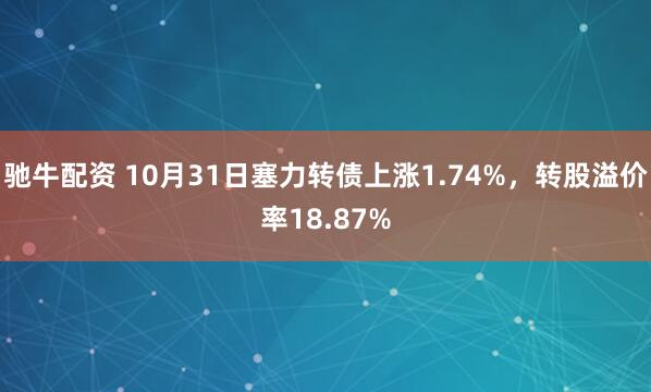 驰牛配资 10月31日塞力转债上涨1.74%,转股溢价率18.87%